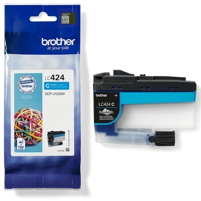 Cartucho tinta Brother LC424 C e embalagem azul branca