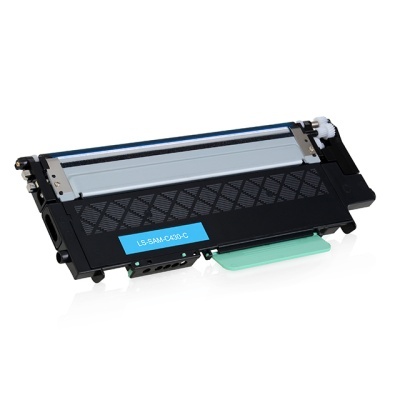 Cartucho de toner preto para impressora com alavanca verde e etiqueta azul