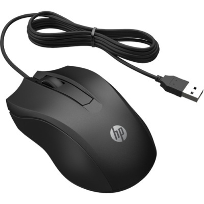 Rato de computador preto com cabo USB e logótipo HP