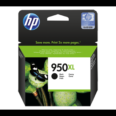 Cartucho de tinta HP 950XL preto em embalagem preta e verde com borboleta