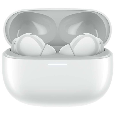 Auriculares sem fios brancos dentro caixa de carregamento branca