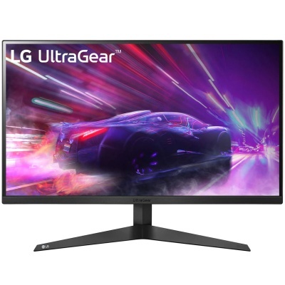 Monitor LG UltraGear com imagem de carro futurista em movimento