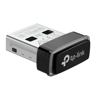 Adaptador USB Wi-Fi TP-Link preto e prateado compacto