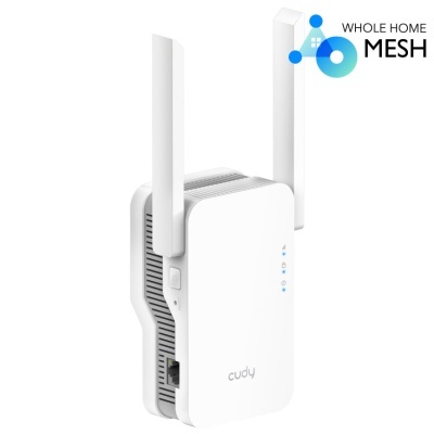 Extensor Wi-Fi branco com duas antenas e indicadores LED