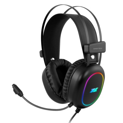 Headset gaming preto com microfone flexível e iluminação LED colorida