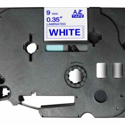 cassete de fita rotuladora AZ TAPE preta com etiqueta branca 9 mm 0.35 laminated white