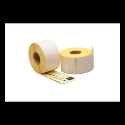 Rolos de etiquetas autocolantes brancas e com faixa preta