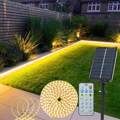 Kit de iluminação LED com fita flexível branca quente, painel solar e comando remoto