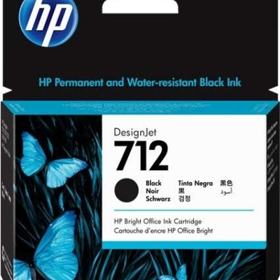 Cartucho de tinta HP DesignJet 712 preto com ilustração de borboletas azuis