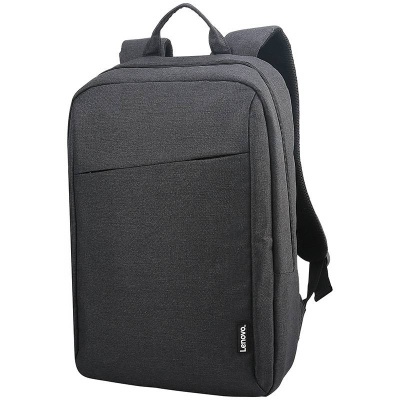 Mochila preta Lenovo em tecido com bolso frontal e alças acolchoadas
