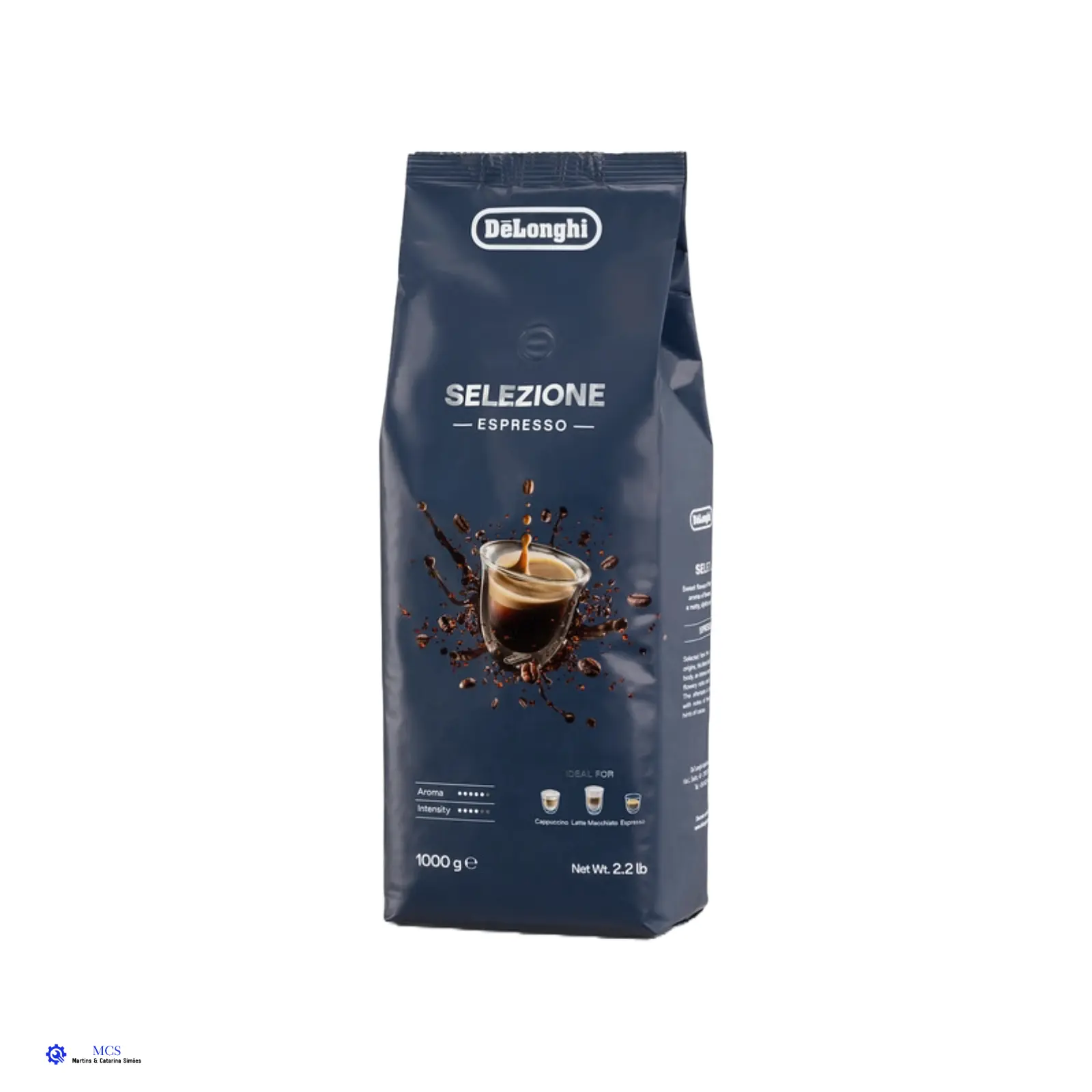 Café em Grão De’Longhi Selezione – 70% Arabica / 30% Robusta – Torra Média Intensa (1 kg e 250g) Pacote de café em grão Delonghi Selezione Espresso azul escuro