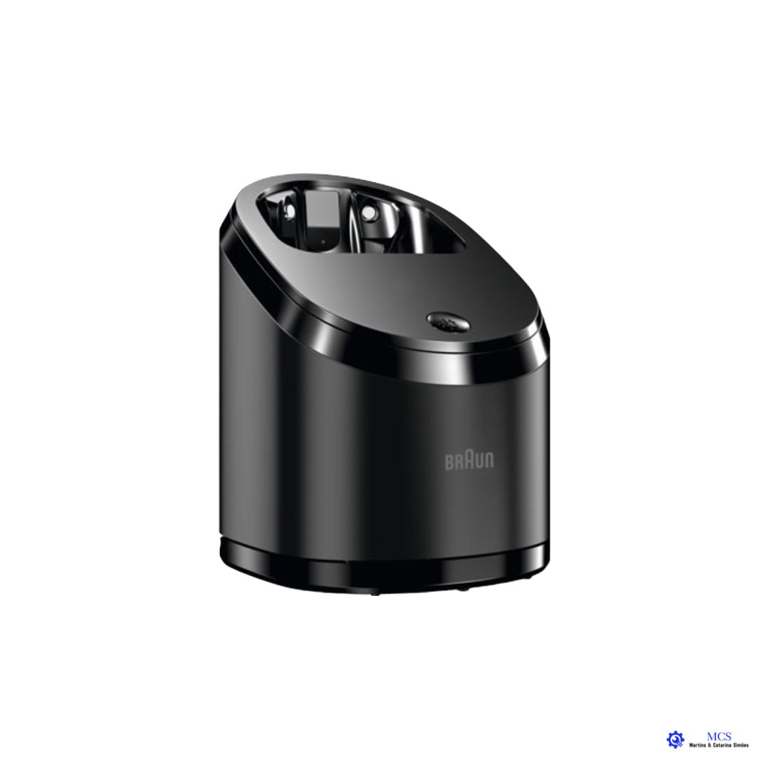 Centro de Limpeza Braun 5430 S8 e S9 Aparelho preto compacto Braun para instrumentos de barbear com acabamento brilhante