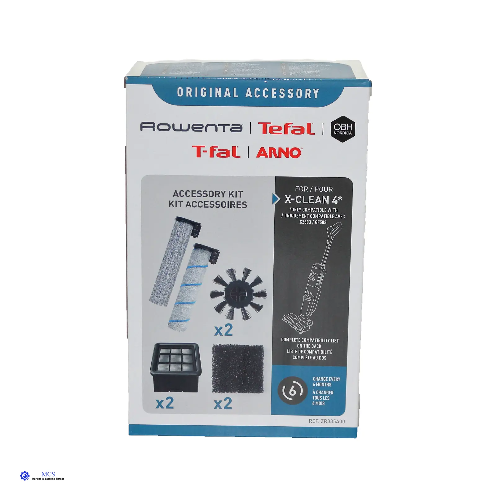 Kit de Acessórios Rowenta X-Clean 4 ZR335A00 – Rolos, Filtros e Escovas para GZ503/GF503 Caixa de acessórios originais para aspirador X-CLEAN 4+, com filtros e escovas