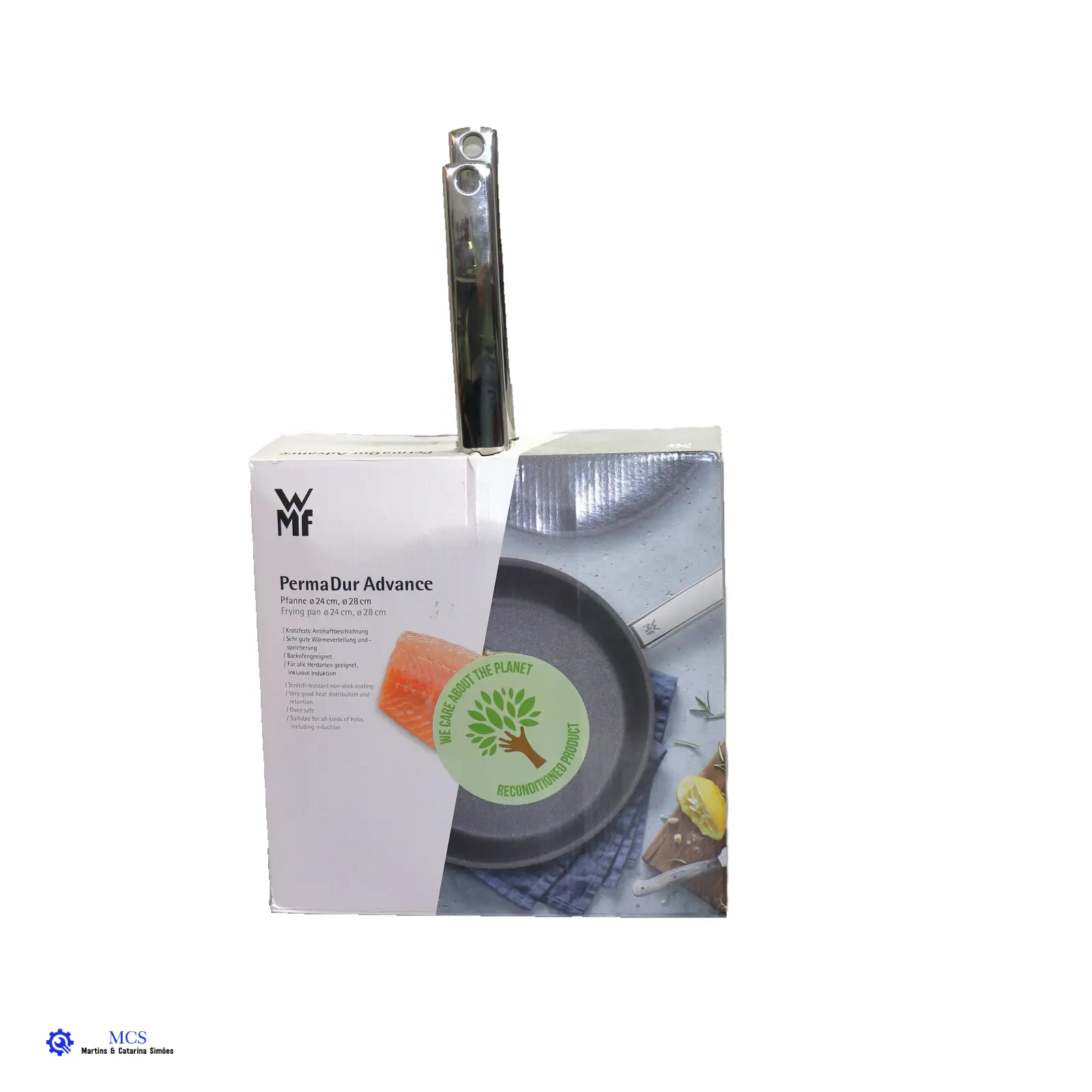 Conjunto de 2 Frigideiras WMF PermaDur Advance 24 e 28 cm Recondicionado | 0775024021 Caixa de frigideira WMF PermaDur Advance com selo ecológico