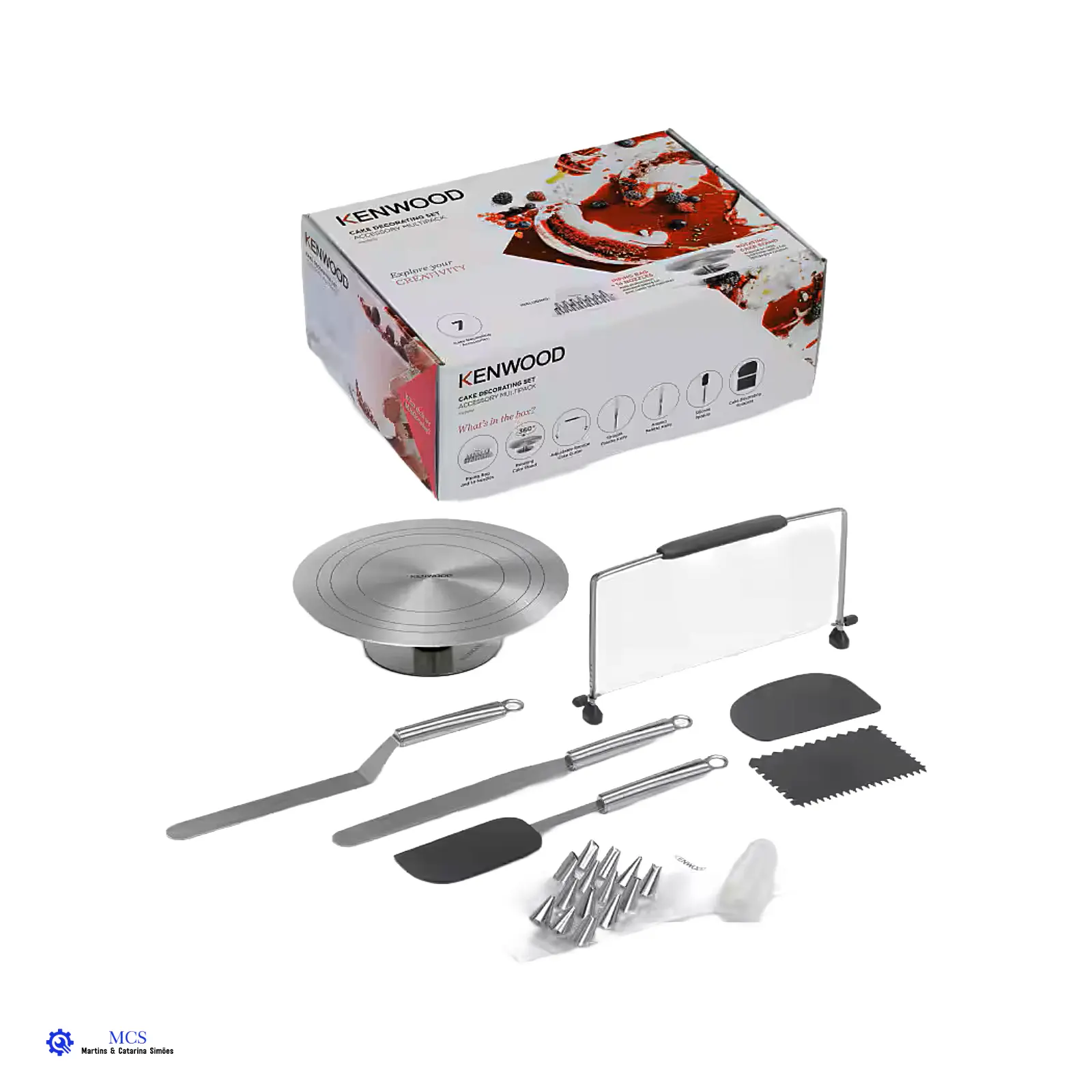 Conjunto Decoração Bolos Kenwood KWSD100 Conjunto Kenwood para decoração de bolos com acessórios e caixa com imagens de bolo