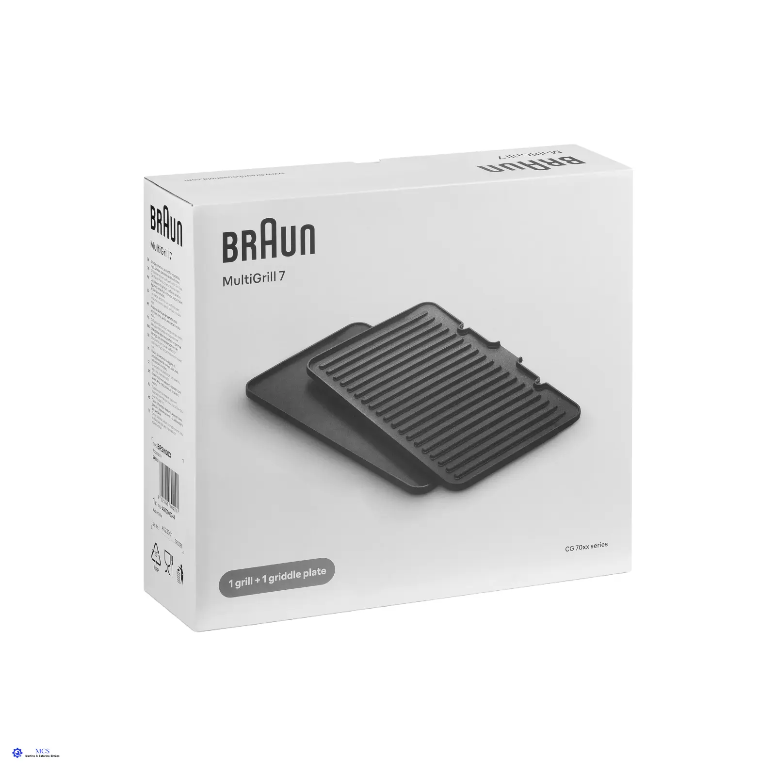 Conjunto placas ondulada e lisa para MultiGrill 7 Embalagem branca com chapa de grelha preta da Braun MultiGrill 7