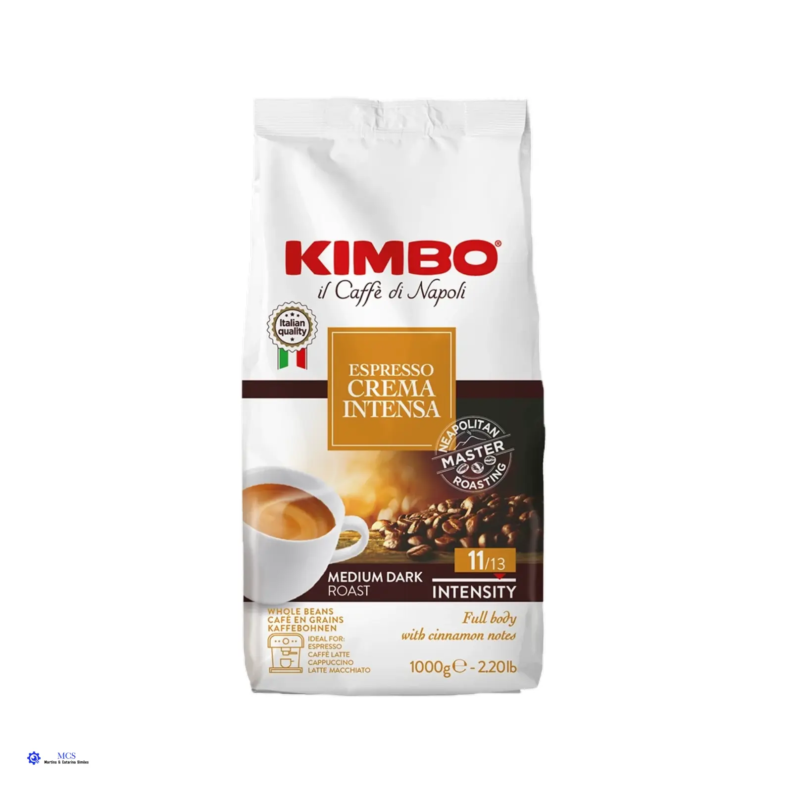 Café Grão Kimbo Espresso Crema Intensa Embalagem de café Kimbo Espresso Crema Intensa 1000g