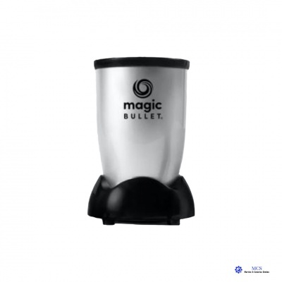 Liquidificador portátil Magic Bullet prata com base preta e logótipo