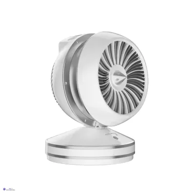 Ventoinha de mesa compacta branca com hélices circulares