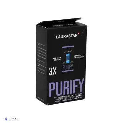 Embalagem preta LAURASTAR PURIFY com texto branco e roxo