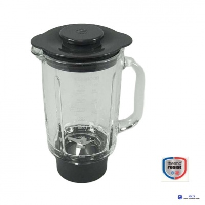 Jarra de liquidificador de vidro com tampa e base pretas