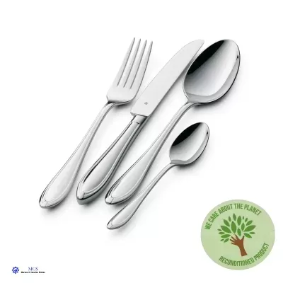 Conjunto de talheres em aço inoxidável e etiqueta verde ambiental