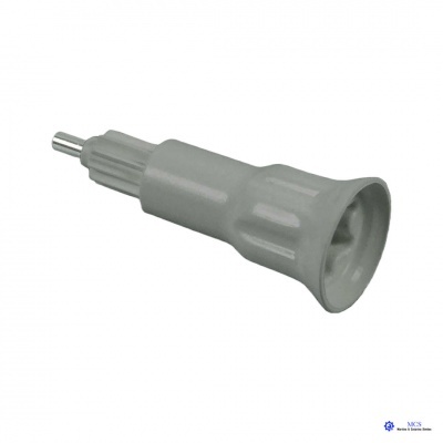 Peça plástica cinzenta com ponta metálica em fundo branco