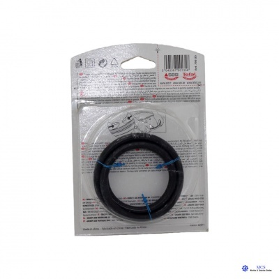 Juntas de vedação pretas para panela em embalagem blister transparente com cartão branco e texto.