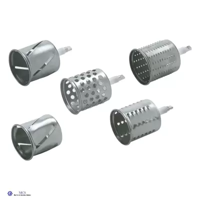 Acessórios metálicos perfurados para ralador elétrico, diferentes formatos, eixo branco