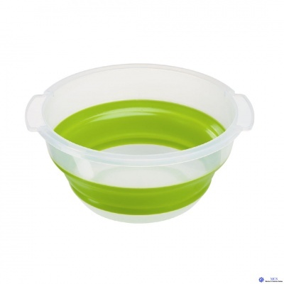 Tigela dobrável verde e transparente com cabos laterais