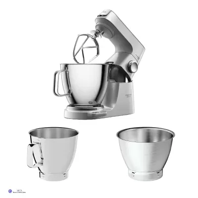 Batedeira elétrica de bancada prata com taças de aço inoxidável