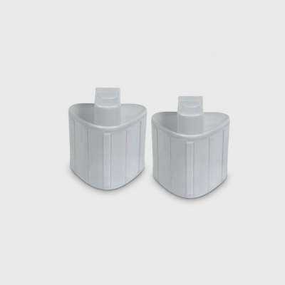 Dois dispensadores plásticos brancos com tampas de pressão