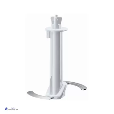 Suporte vertical branco com base curva em formato meia-lua