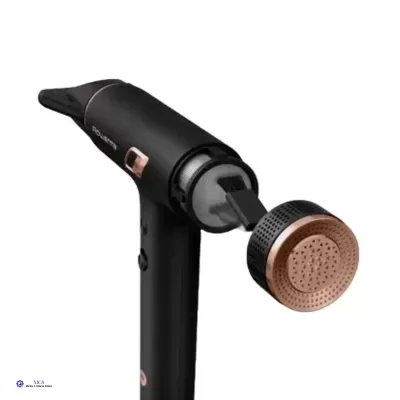 Secador de cabelo preto com acessórios em cobre