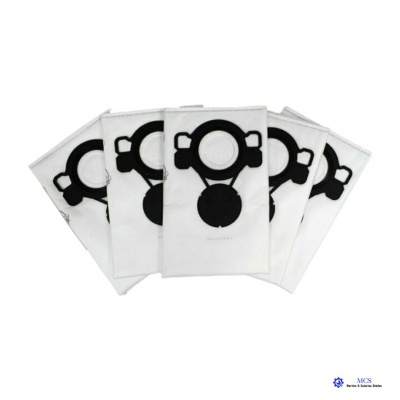 Conjunto de cinco sacos de aspirador brancos com área preta para encaixe