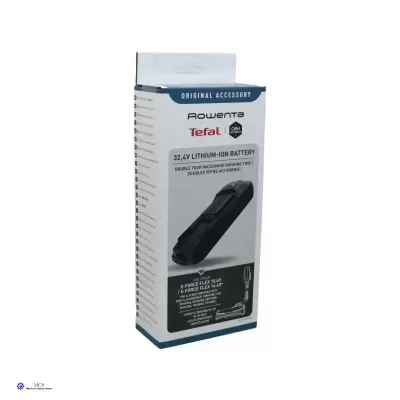 Embalagem branca e azul de bateria de lítio Rowenta Tefal para aspiradores