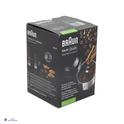 Caixa de acessório moedor Braun MultiQuick preta com imagens de café e especiarias