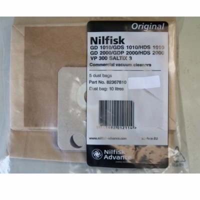 Pacote com 5 sacos de pó para aspiradores comerciais Nilfisk, capacidade 10 litros