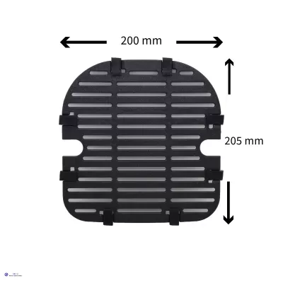 Grelha preta com ranhuras e presilhas, medidas 200x205 mm