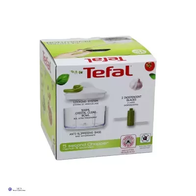 Caixa do produto Tefal picadora de cozinha com base antiderrapante e sistema de bloqueio