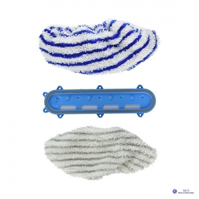 Três peças para limpeza, esponjas e base plástica azul