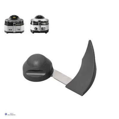 Lâmina acessório cinza e metal para robot de cozinha com duas imagens pequenas do robot ao fundo