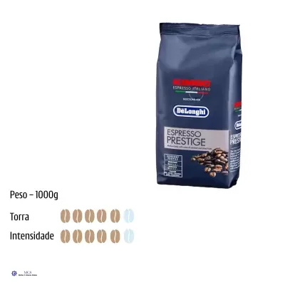 Pacote azul escuro de café em grão Kimbo Espresso Italiano DeLonghi Espresso Prestige