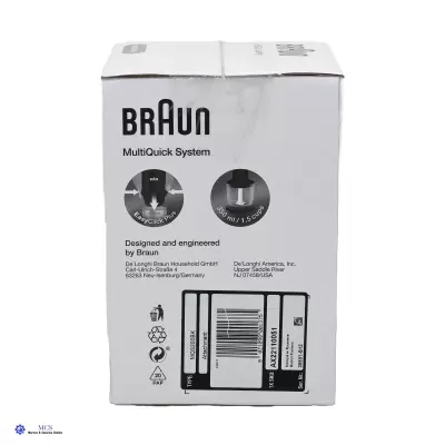 Caixa branca com texto preto da marca Braun e sistema MultiQuick
