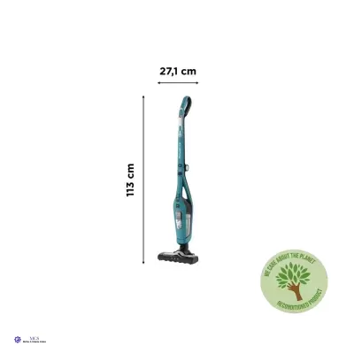 aspirador vertical azul turquesa com selo ambiental