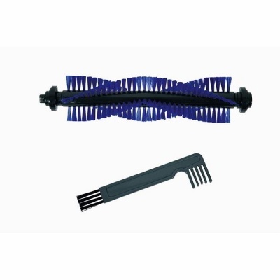 Escova rotativa azul e escova preta para limpeza em fundo branco