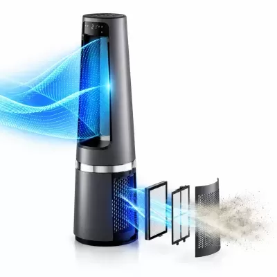 Purificador de ar preto com filtro em linha e visor digital