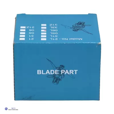 Embalagem azul para peça de lâmina com texto BLADE PART e ilustração da peça