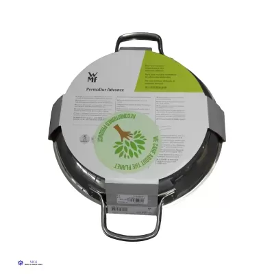 Frigideira WMF PermaDur Advance em aço inoxidável com embalagem e dois cabos