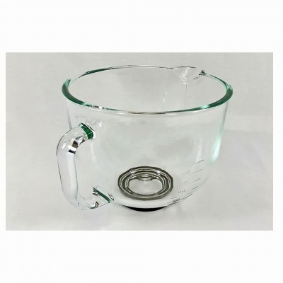Tigela de vidro transparente com pega e bico de vertedor